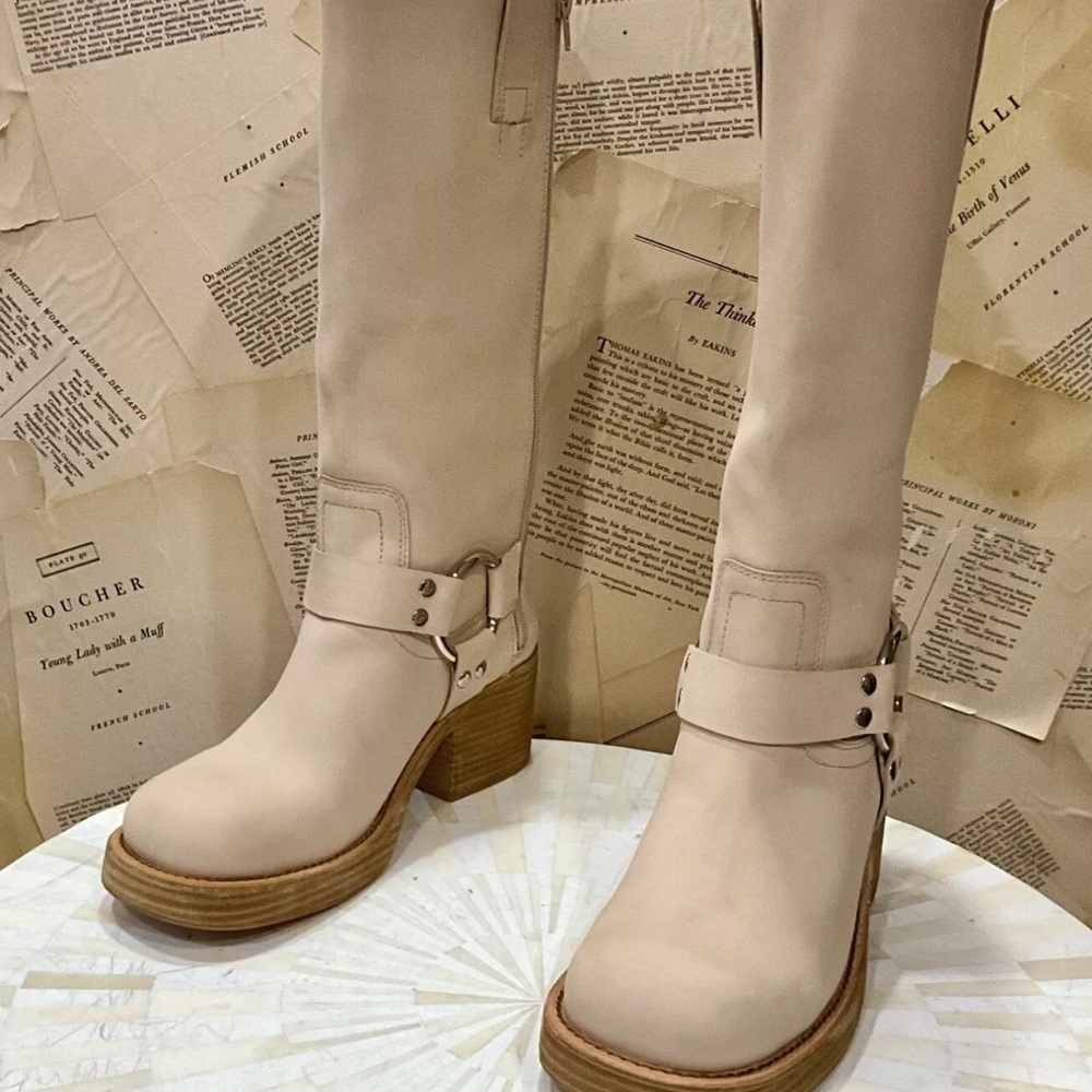 Free People Jeffrey Campbell Kira Reflection Boot Harness Ivory Nubuck Leather - Picture 8 of 10